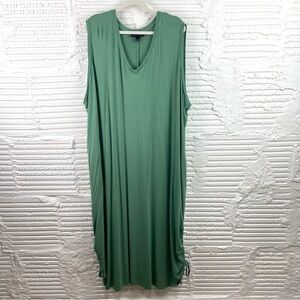 Lane Bryant Flowy V-Neck Sleeveless Green Gathered Hem Maxi Dress Size 34/36